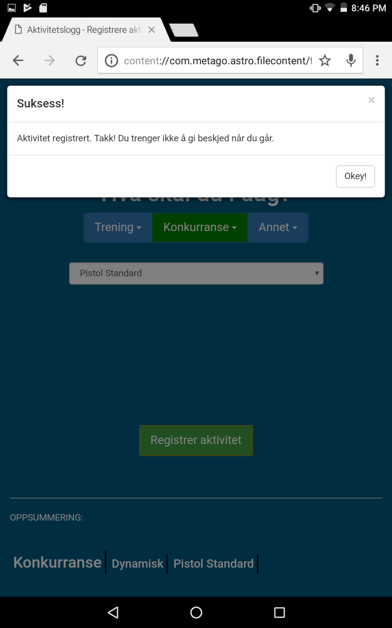 Screenshot showing activity registration