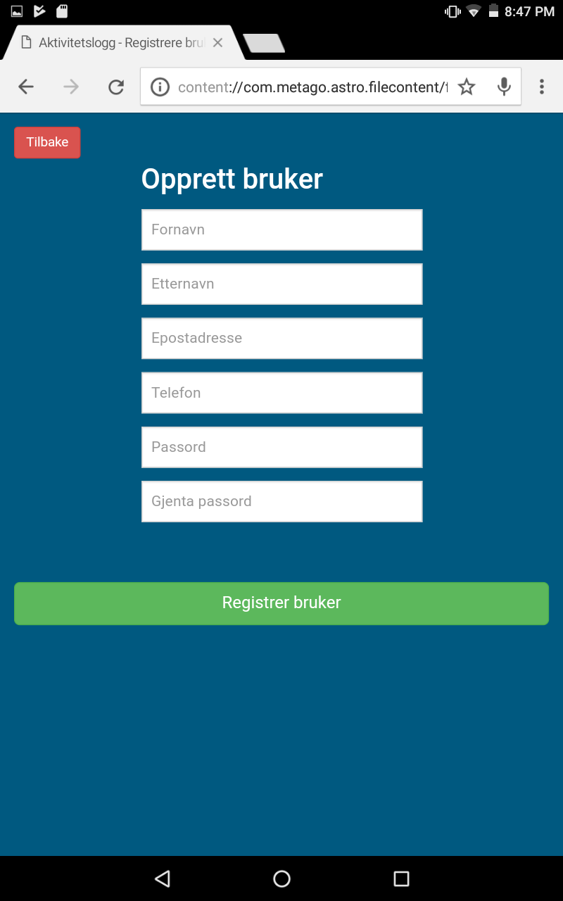 Screenshot showing user registration